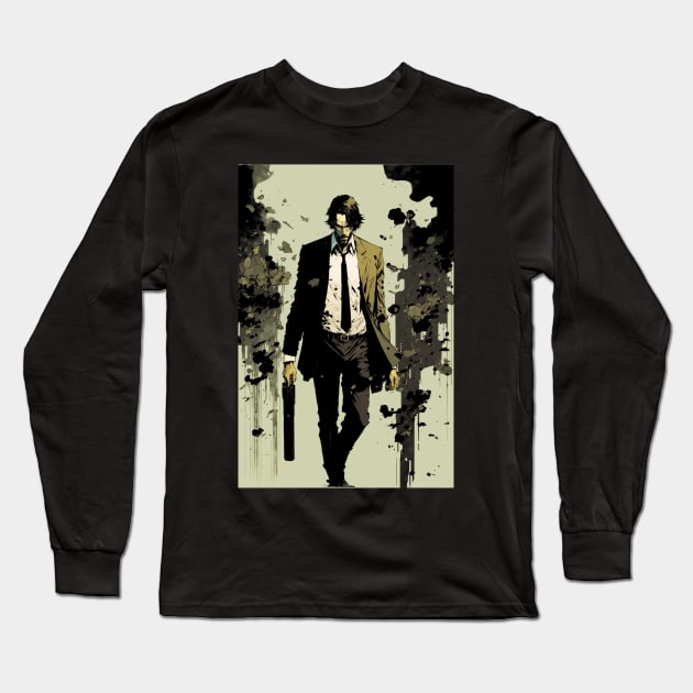 John Wick Long Sleeve T-Shirt by Buff Geeks Art